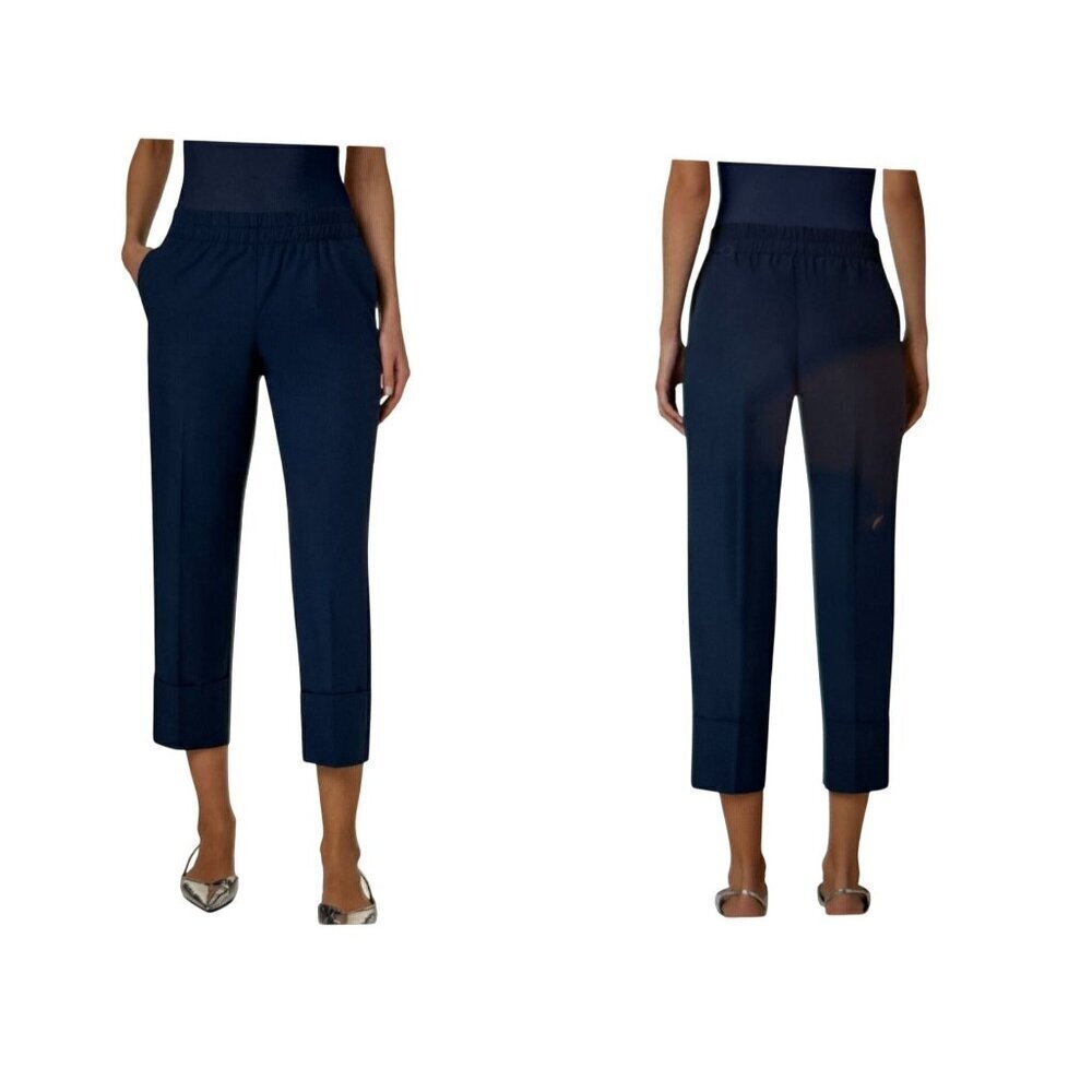 AKRIS PUNTO Ferry Mid-rise Cropped Pants Navy Blue Cotton Cuffed Hem Size 6